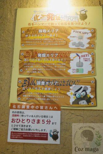 岐阜博石館の鉱山体験館内にある化石発掘体験のやり方看板
